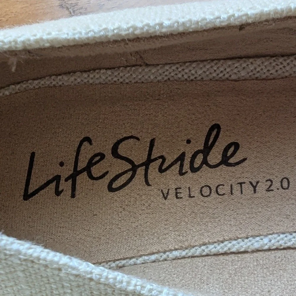 LifeStride Espadrille Wedge Beige Fabric Velocity 2.0 Womens 8.5M Comfort‎ Jute